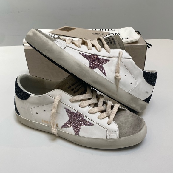 Golden Goose Superstar Sneaker White Leather/Taupe/Black/Mauve Glitter sz 40 NIB - Picture 9 of 12